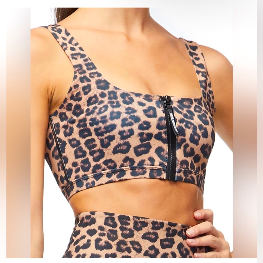 Good American leopard zip-up sports bra